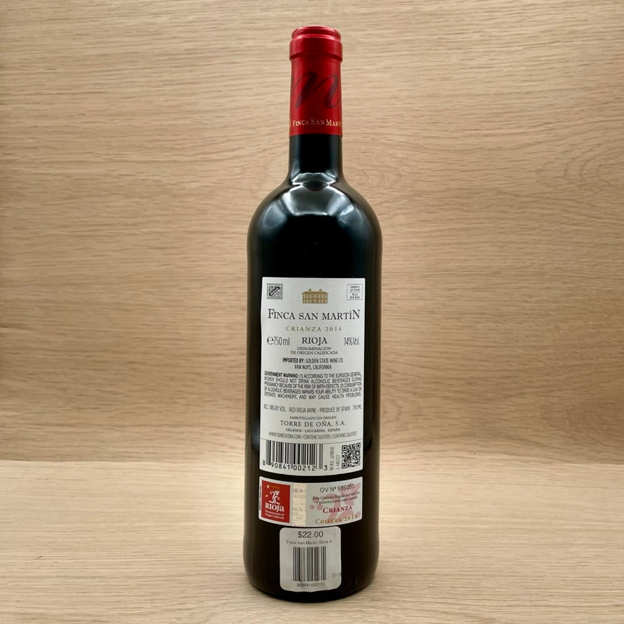 Finca San Martin, "Torre de Oña Crianza," Rioja, Spain, Tempranillo, 2014