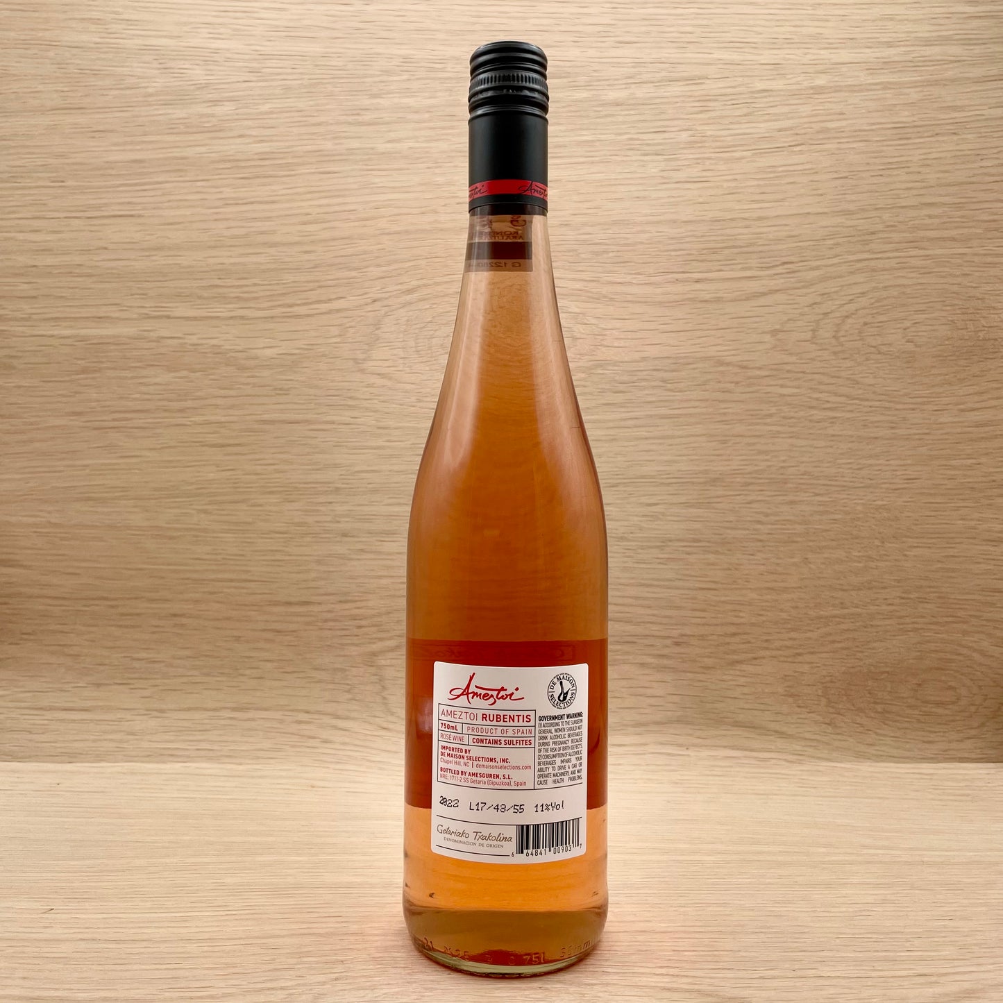 Ameztoi, "Rubentis Rose," Getariako Txakolina, Spain, Hondarrabi Zuri Blend, 2022